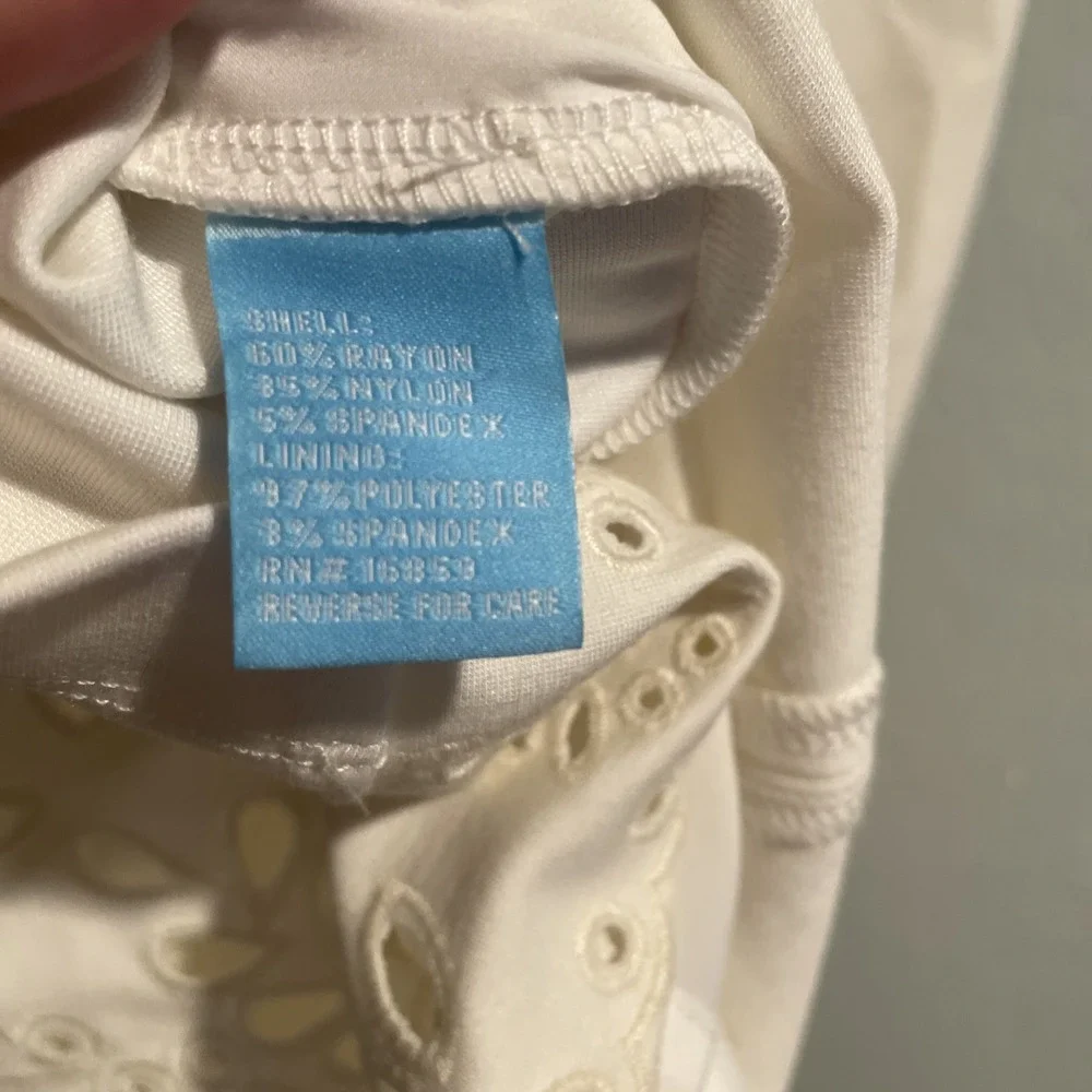 J McLaughlin Classic‎ Ivory Eyelet Embroidered Sleeveless Sheath Dress Sz medium - Picture 9 of 9